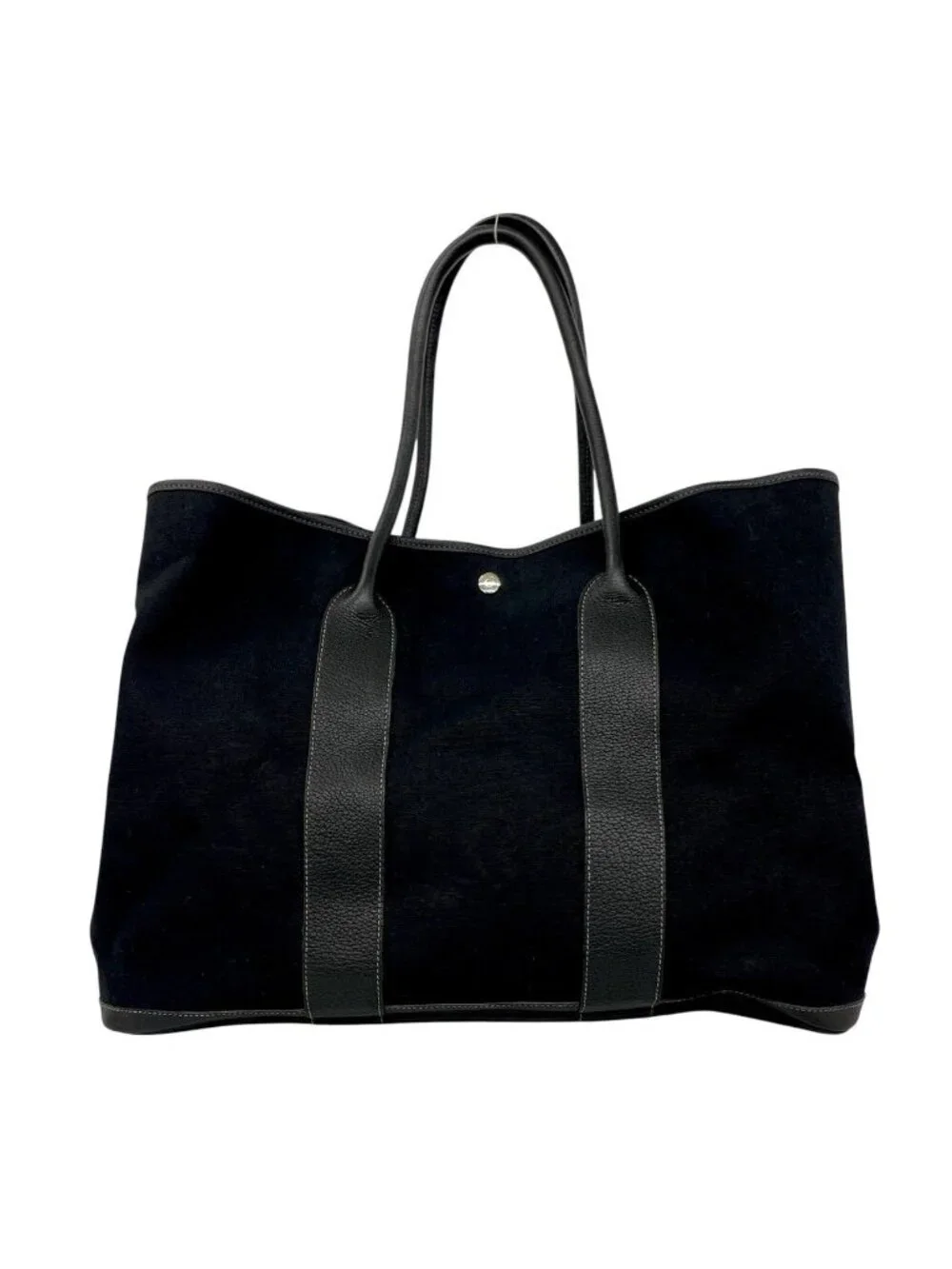 Hermes Garden Party GM Toile Officier Buffalo Leather Tote Bag Black